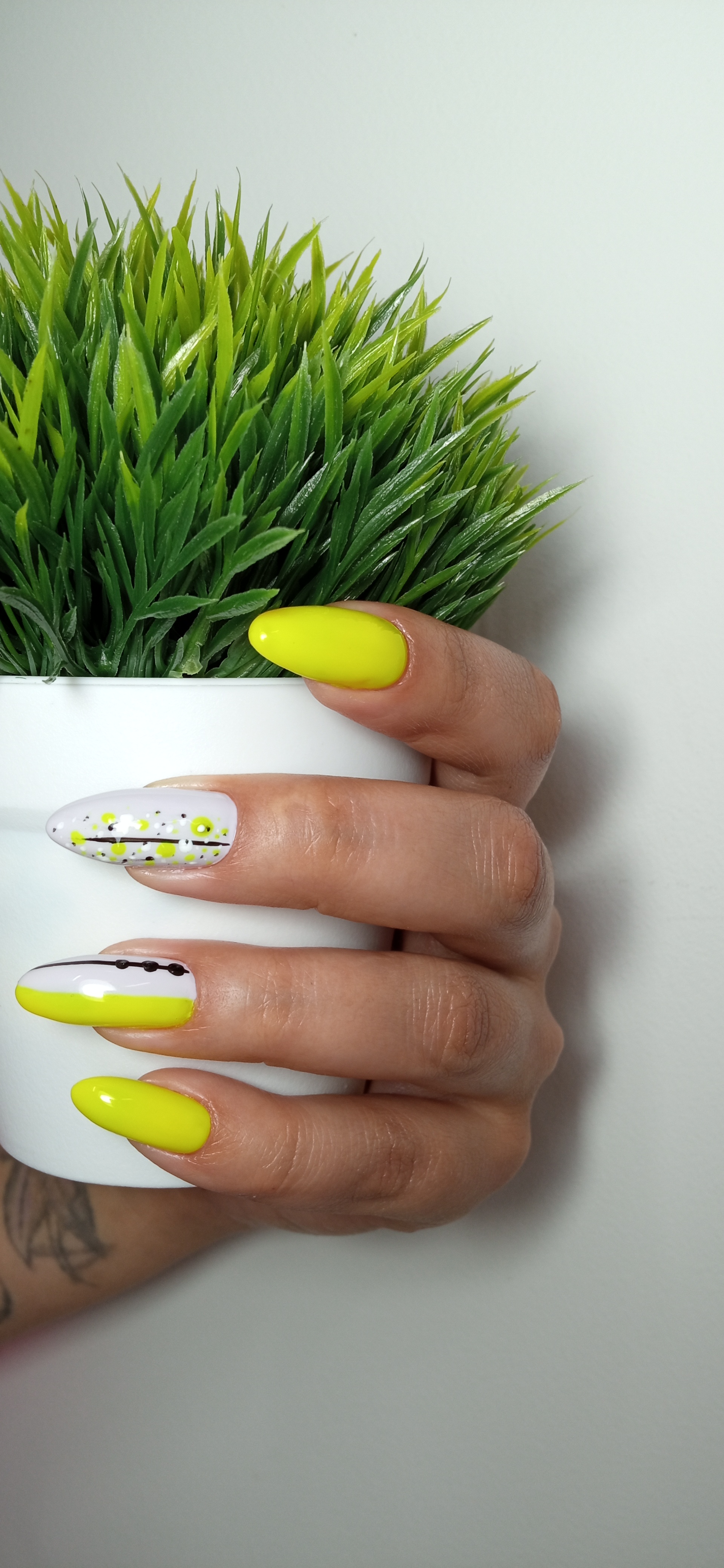 Vibrant Almond Neon Dot Nail Trend